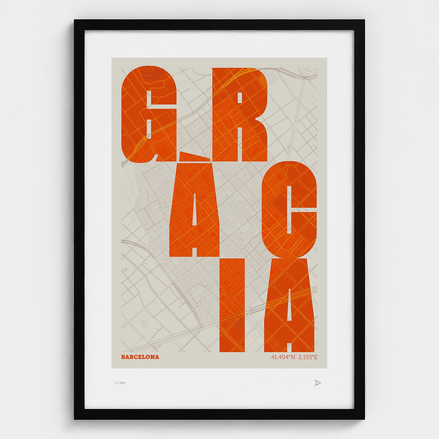 Lámina tipográfica de Gràcia – diseño Revoltosa, marco negro