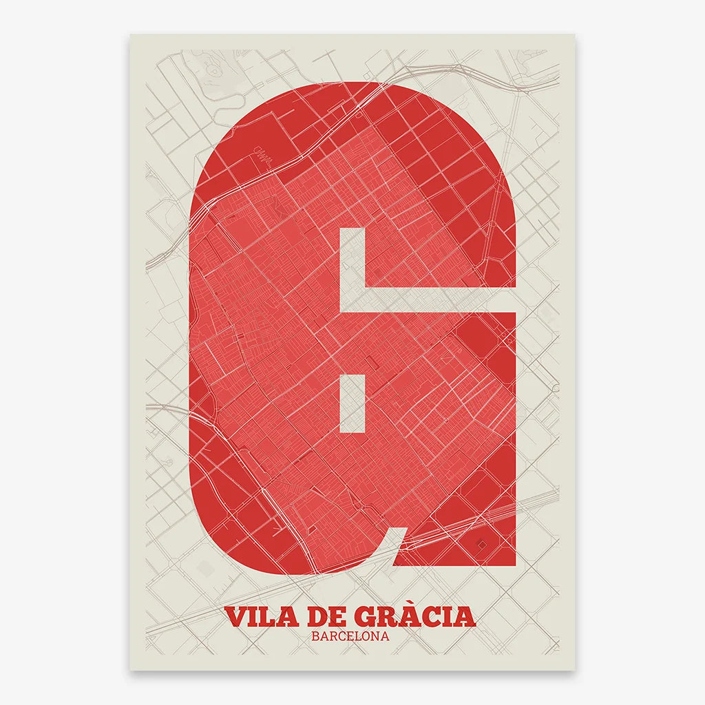 Decorative print of Gracia, Barcelona – Modern typographic art