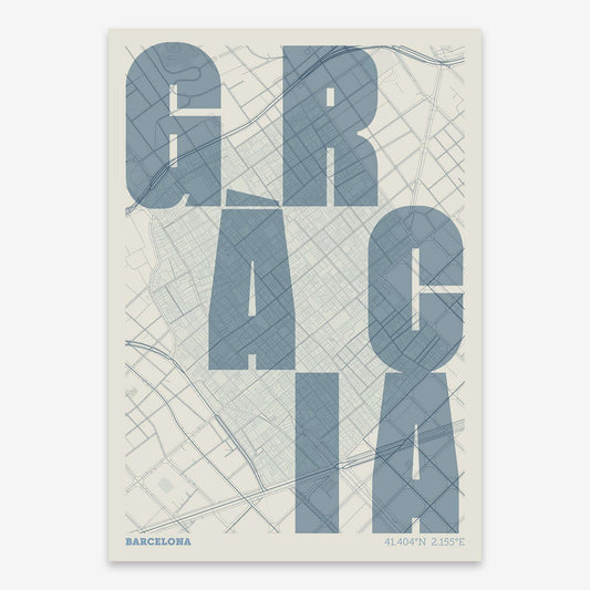 Gracia, a neighbourhood in Barcelona. Map V08