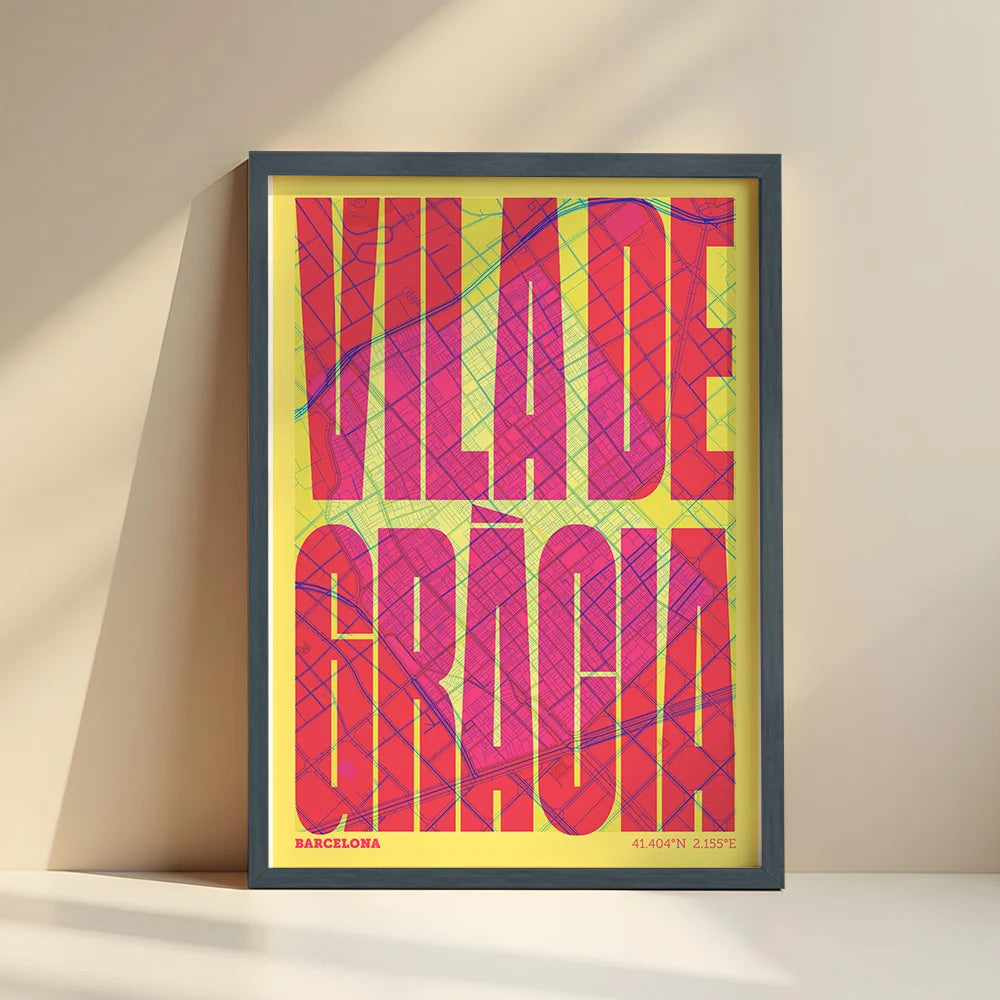 Graphic souvenir of Gracia, Barcelona – Contemporary typographic print