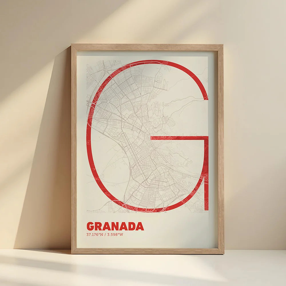 Decorative poster of Granada – Ultra-thin typographic art