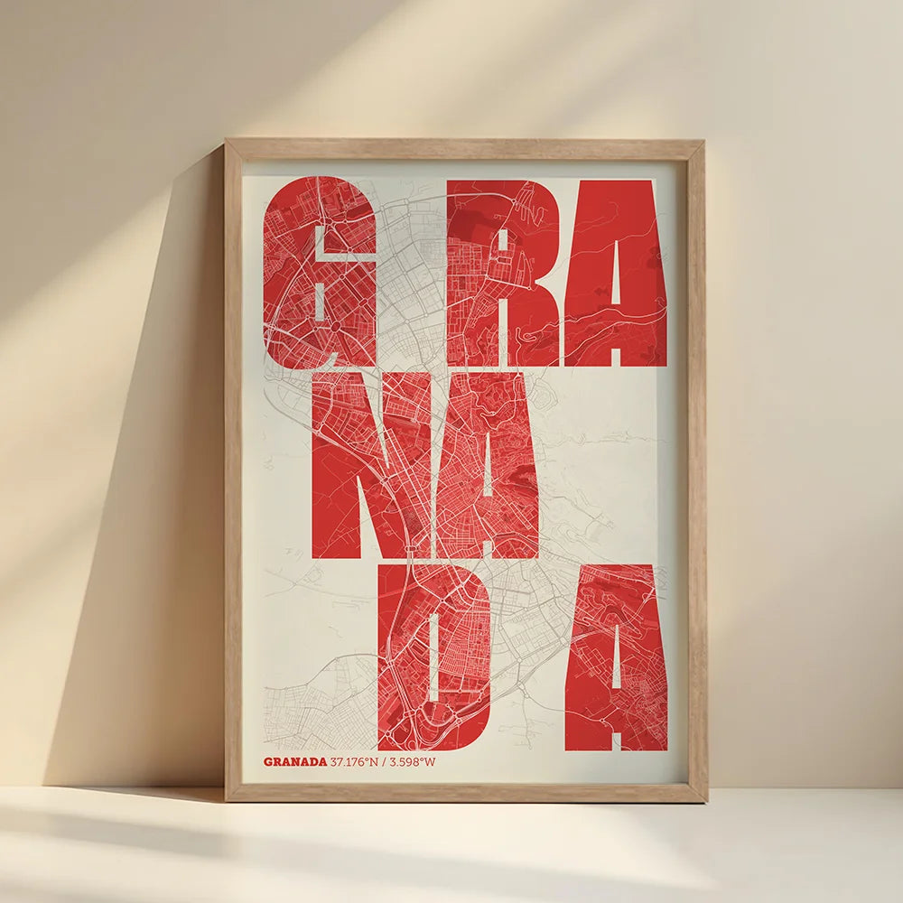 Creative print of Granada – Graphic design and typography on a map