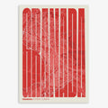 Decorative map of Granada and letters of its name in a giclée print designed in red and an off-white background