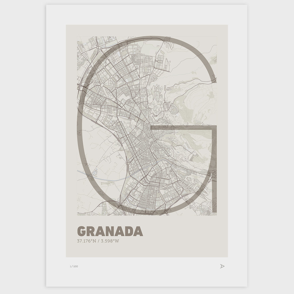 Lámina tipográfica de Granada – diseño Ultrafina, sin marco sobre papel