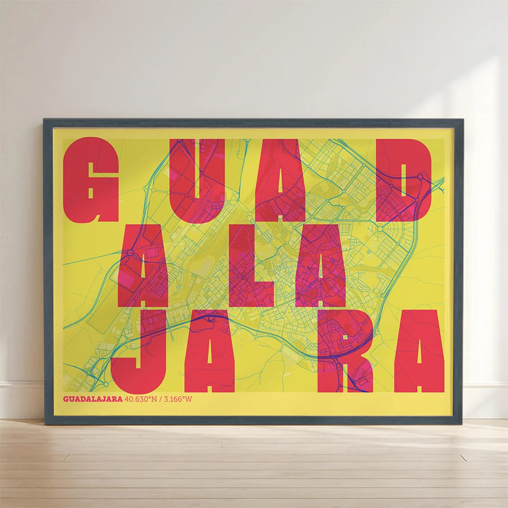 Creative print of Guadalajara – Graphic design and typography on a map