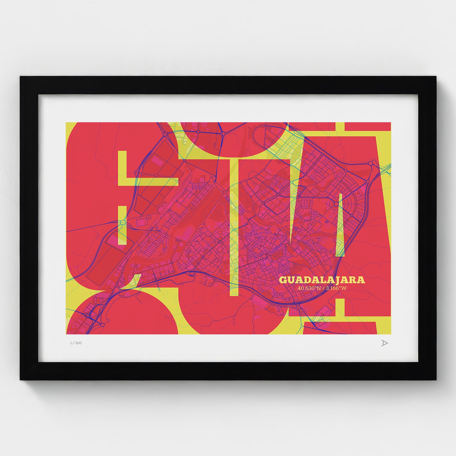 Lámina tipográfica de Guadalajara – diseño Inseparable, marco negro