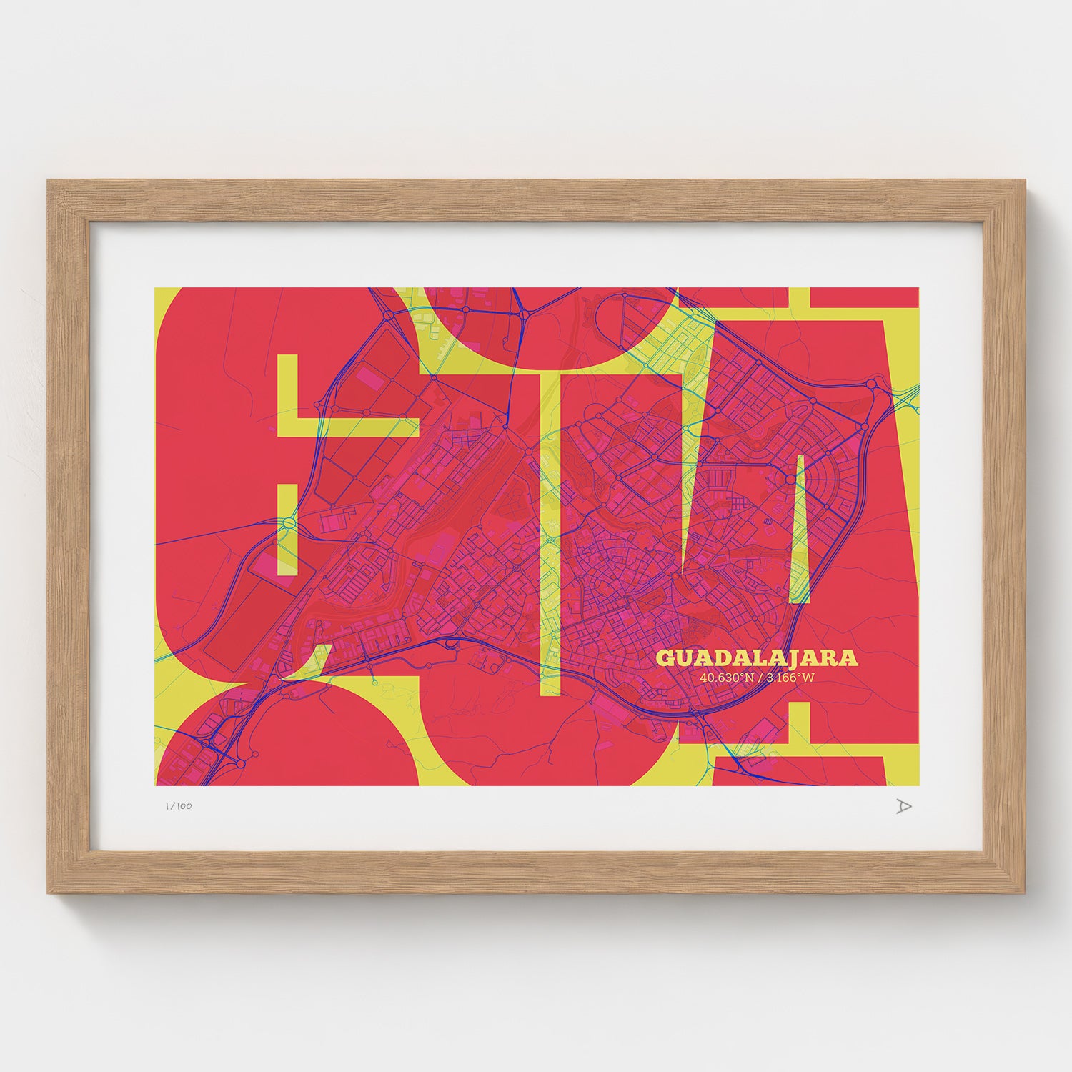 Lámina tipográfica de Guadalajara – diseño Inseparable, marco de madera natural