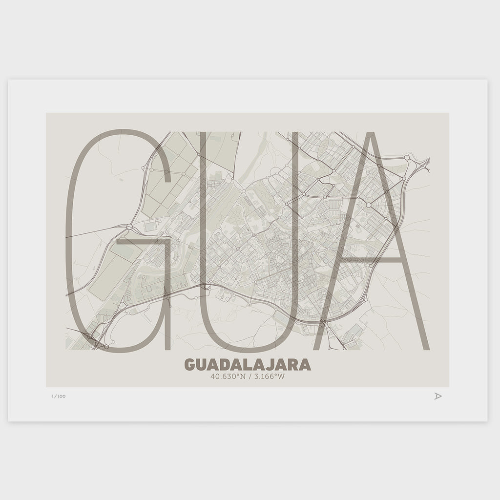 Lámina tipográfica de Guadalajara – diseño Ultrafina, sin marco sobre papel