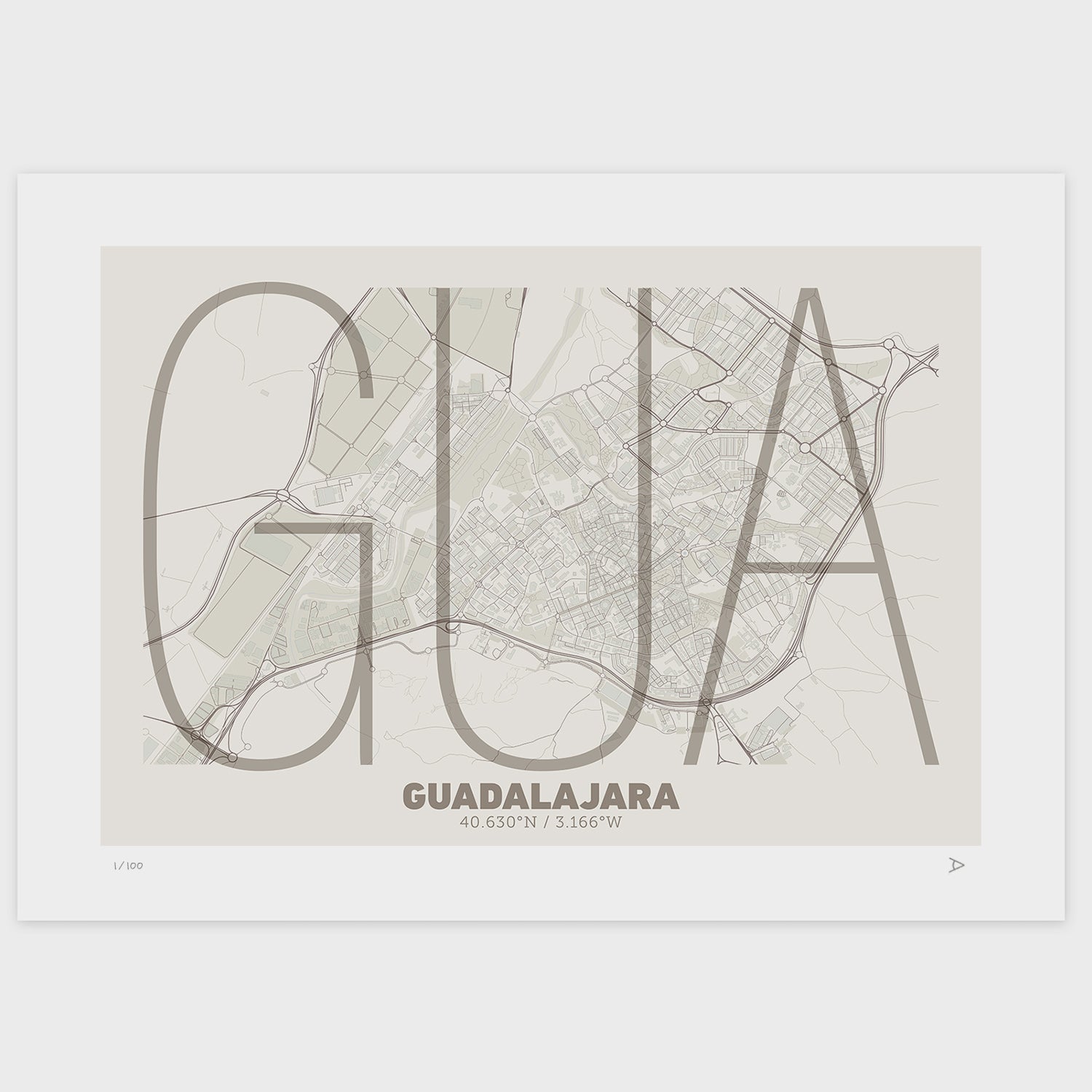 Lámina tipográfica de Guadalajara – diseño Ultrafina, sin marco sobre papel