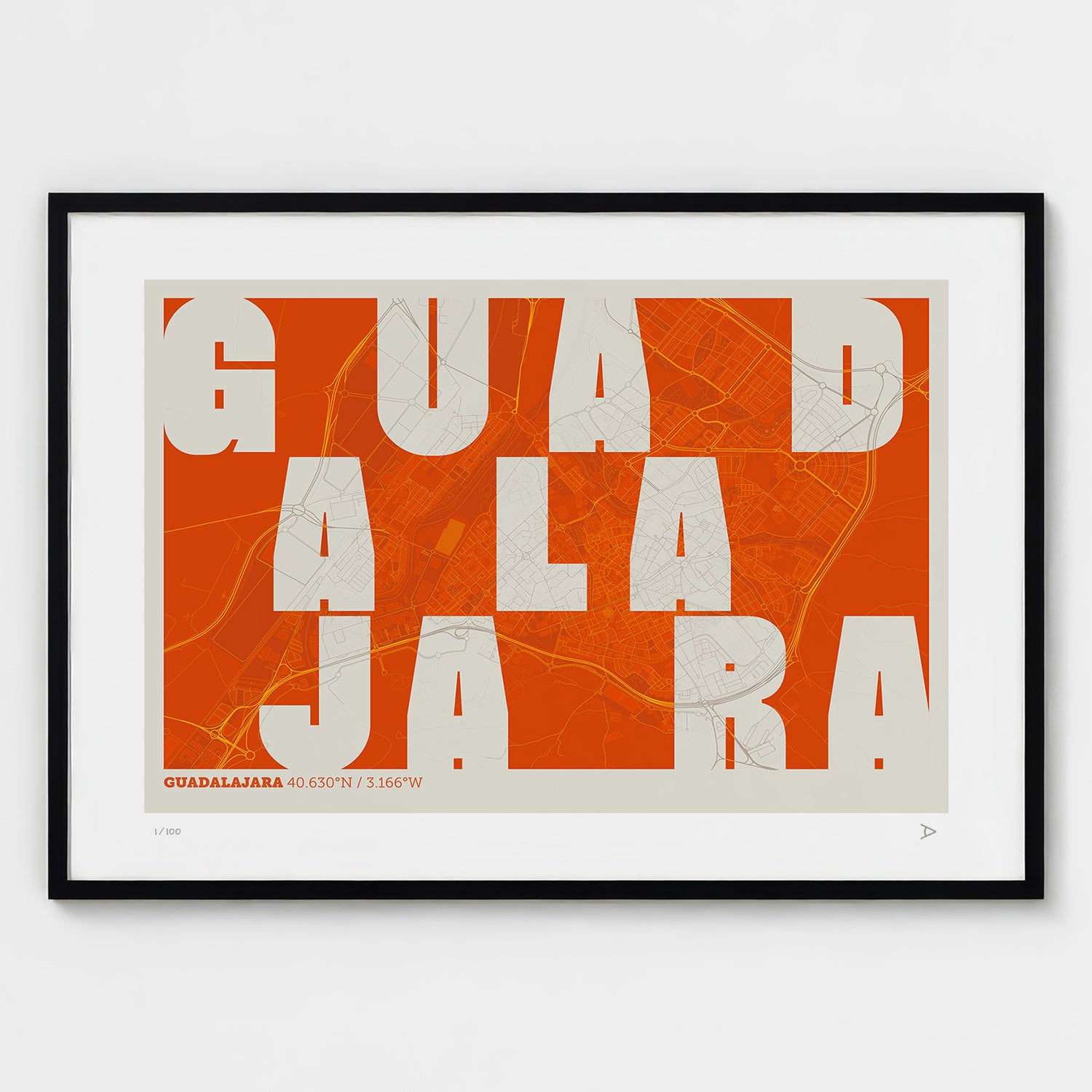 Lámina tipográfica de Guadalajara – diseño Revoltosa, marco negro