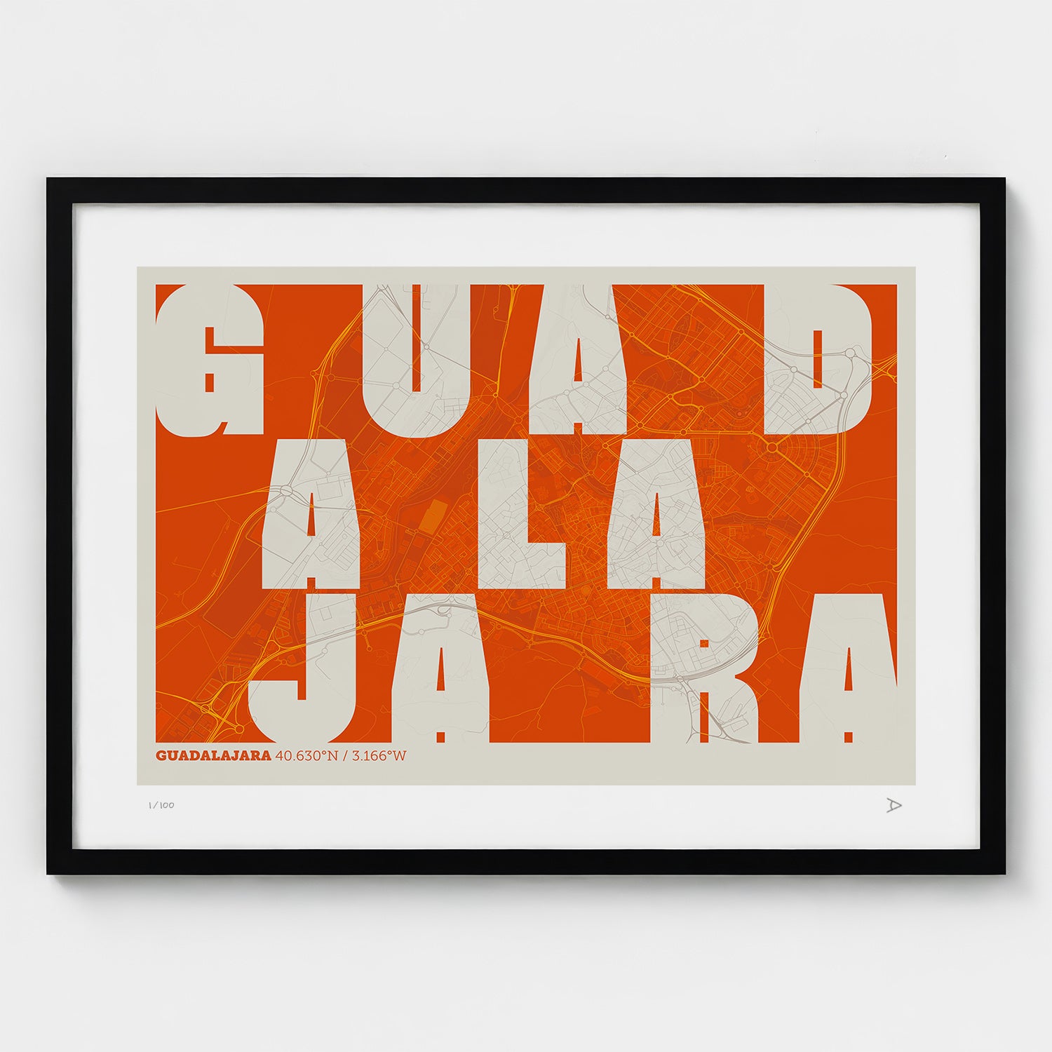 Lámina tipográfica de Guadalajara – diseño Revoltosa, marco negro