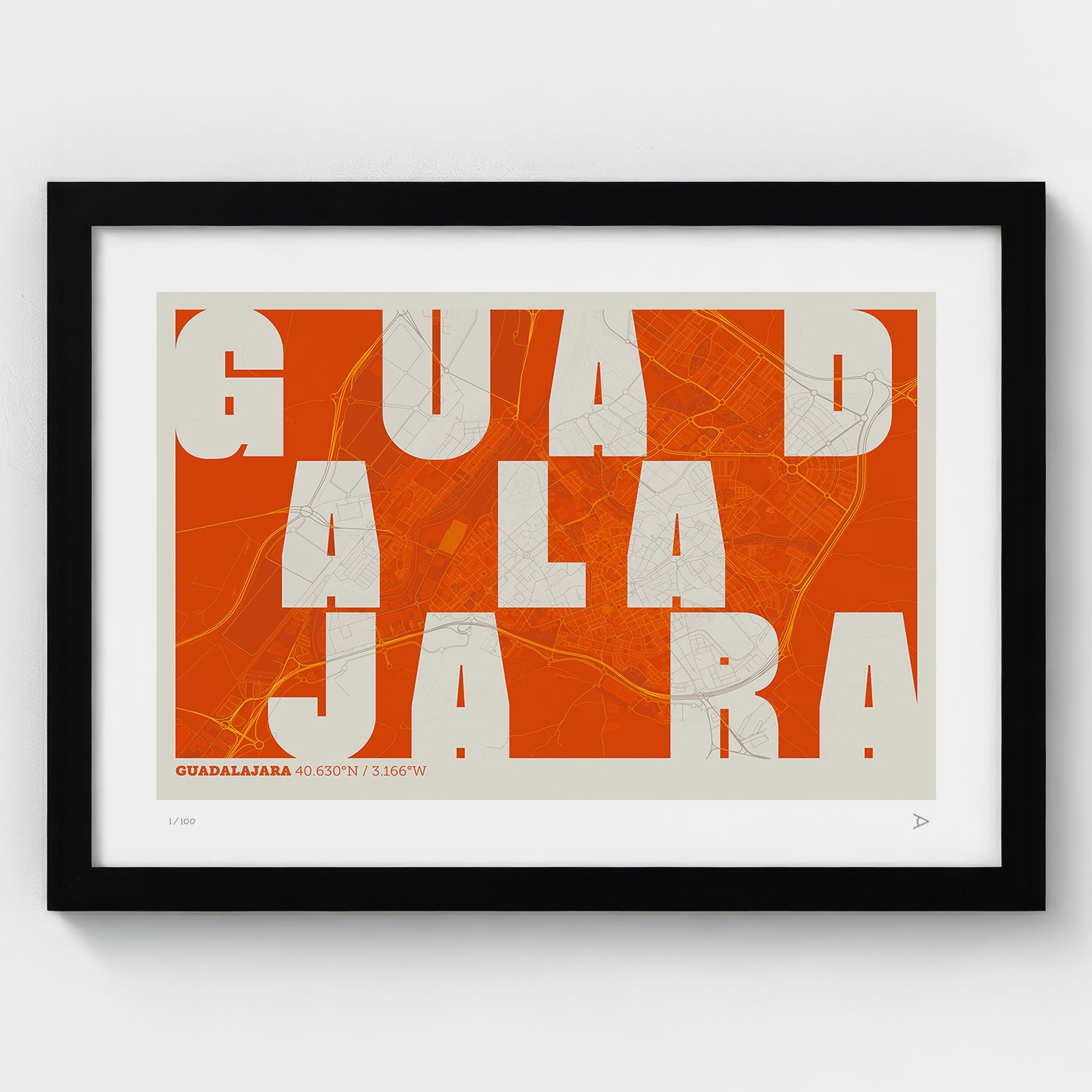 Lámina tipográfica de Guadalajara – diseño Revoltosa, marco negro