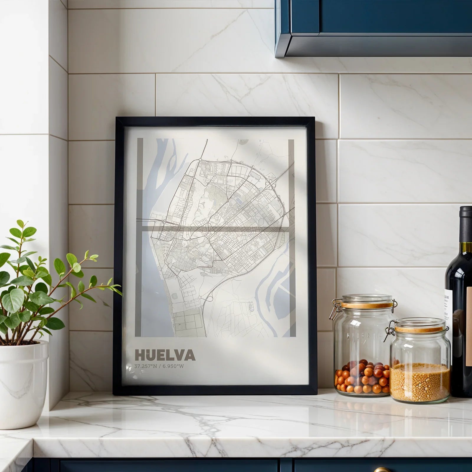 Decorative poster of Huelva – Ultra-thin typographic art