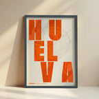 Creative print of Huelva – Graphic design and typography on a map