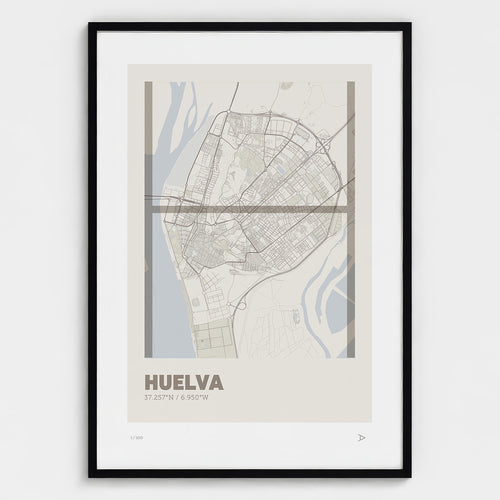 Lámina tipográfica de Huelva – diseño Ultrafina, marco negro