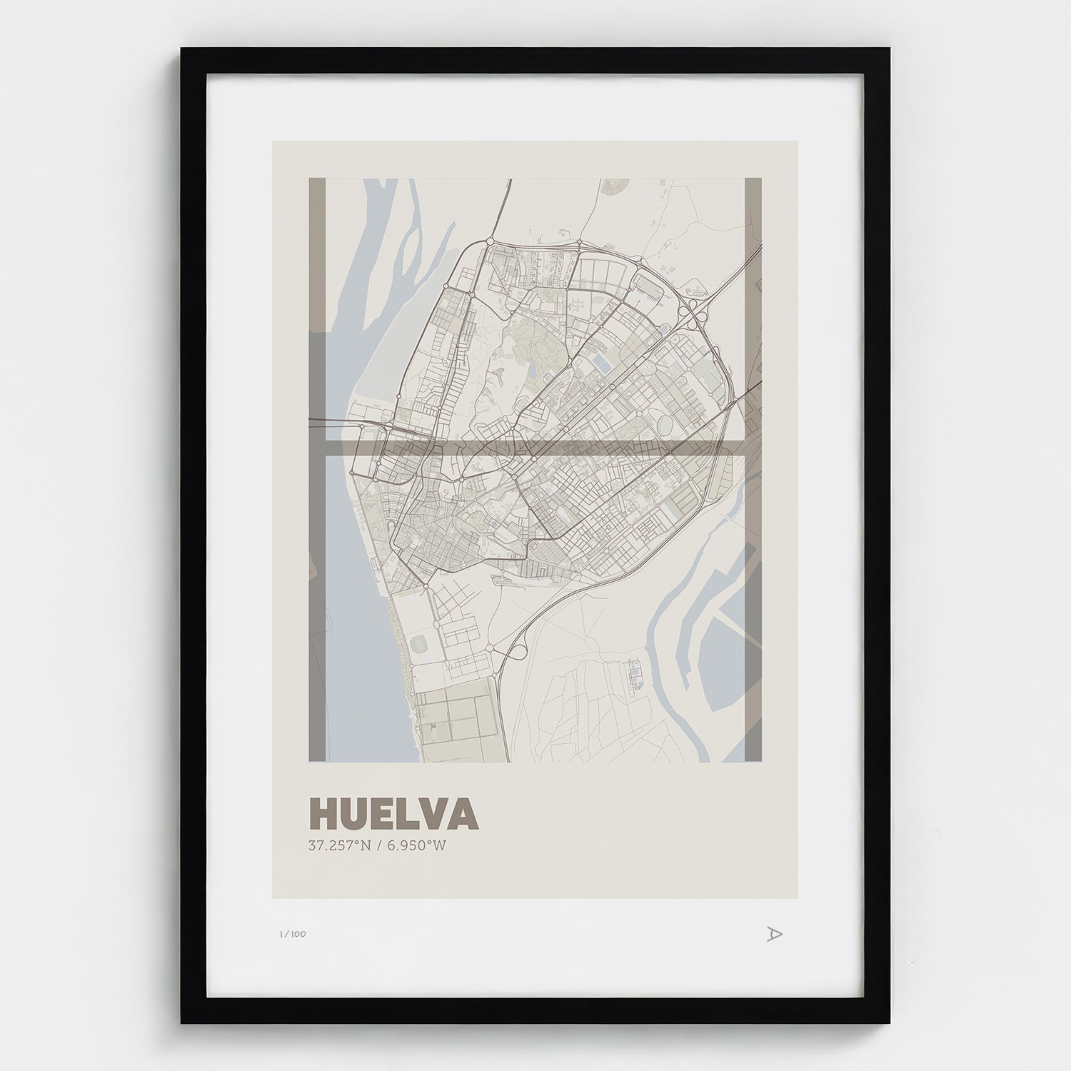 Lámina tipográfica de Huelva – diseño Ultrafina, marco negro