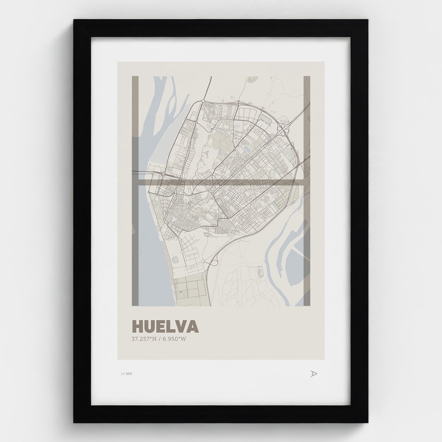 Lámina tipográfica de Huelva – diseño Ultrafina, marco negro