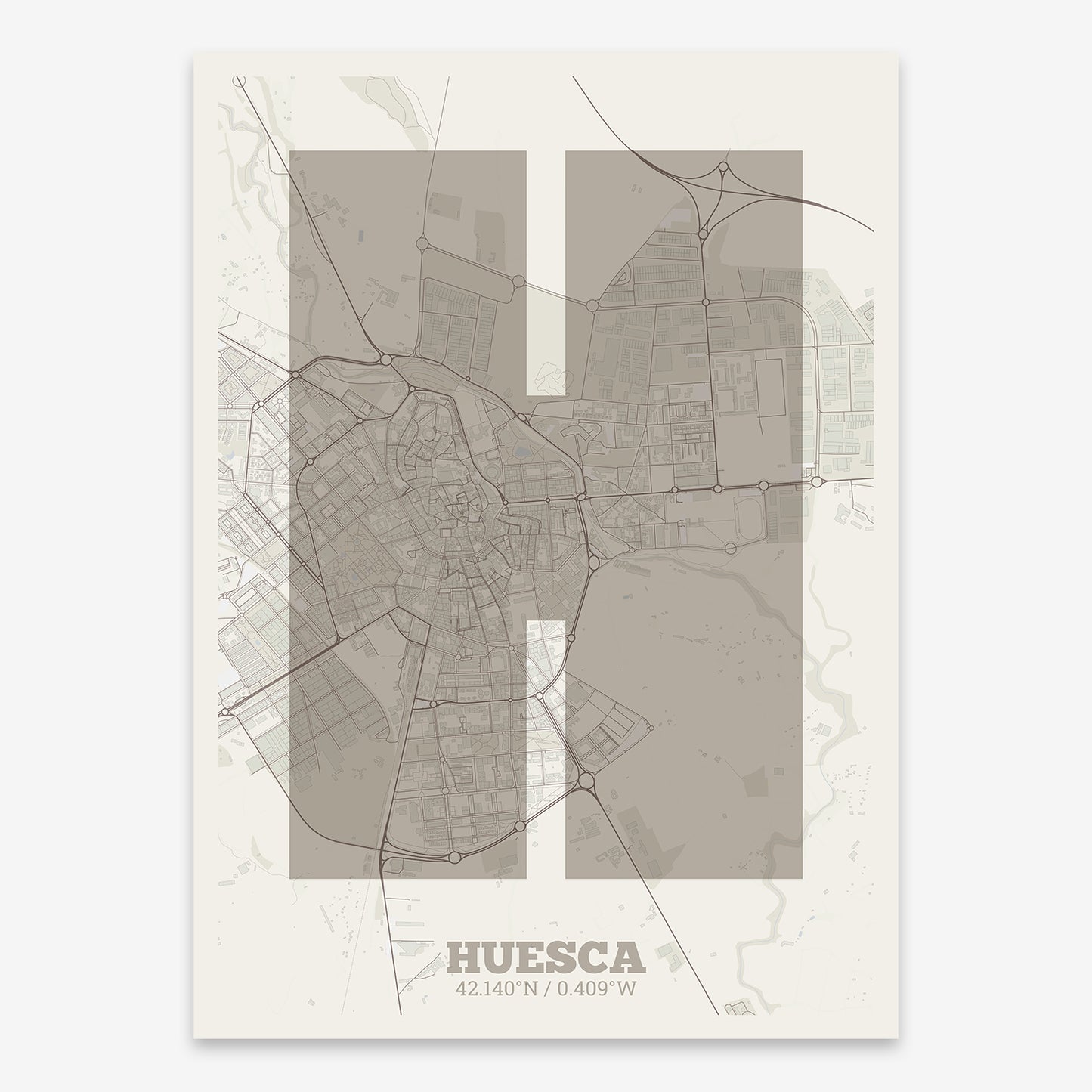 Huesca Map V02 Rustic / No Frame / No