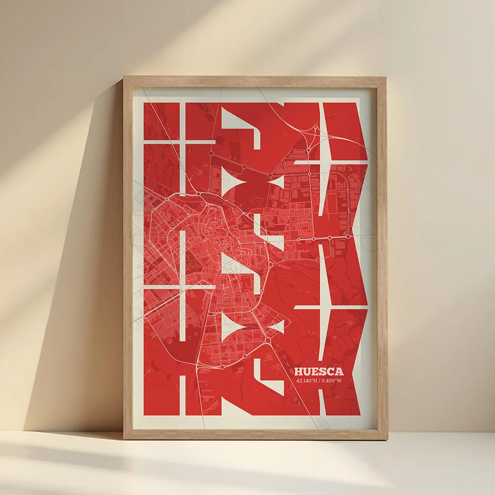 Póster artístico de Huesca con tipografía geométrica - Decoración personalizada
