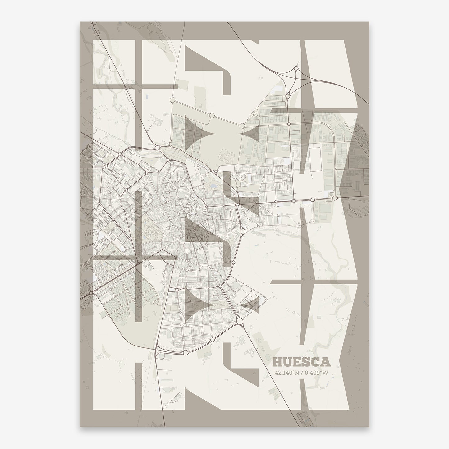 Huesca Map V03 Rustic / No Frame / No