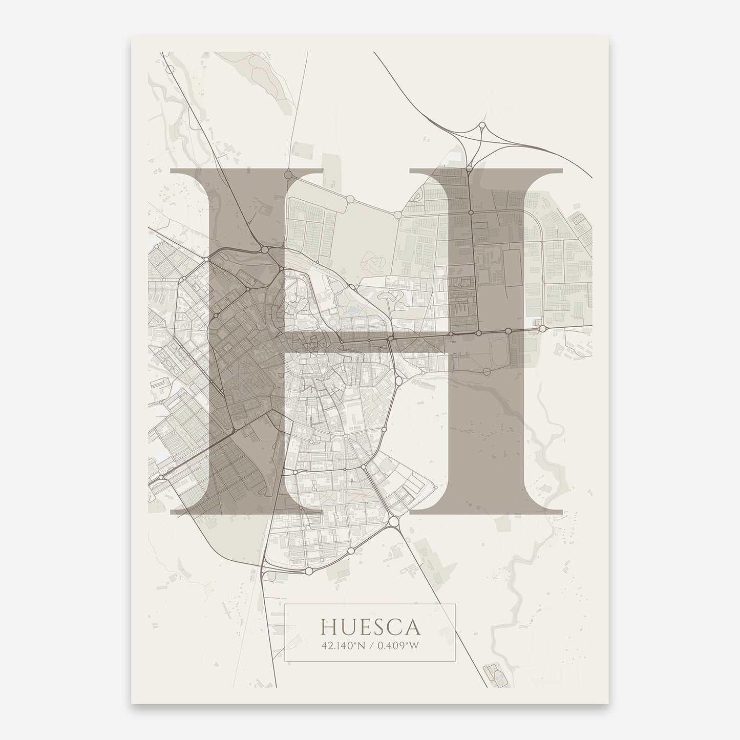 Huesca Map V06 Rustic / No Frame / No