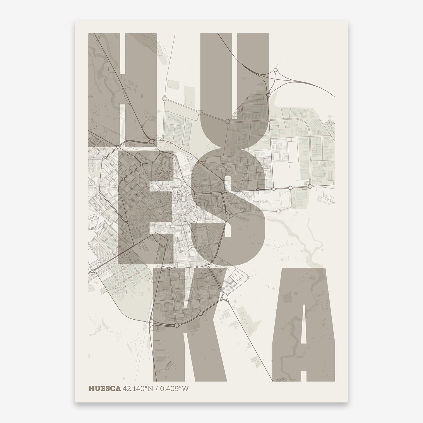 Huesca Map V08 Rustic / No Frame / No