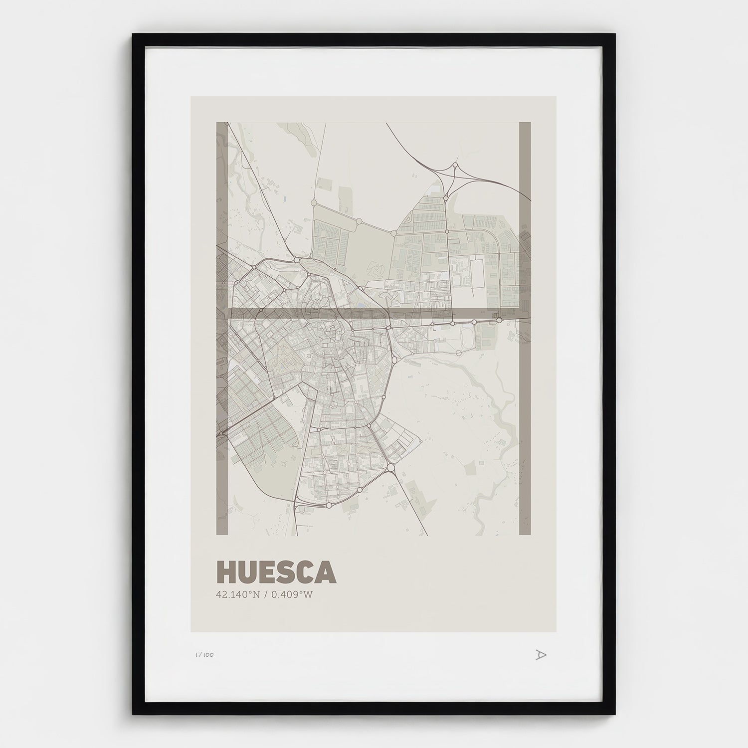 Lámina tipográfica de Huesca – diseño Ultrafina, marco negro