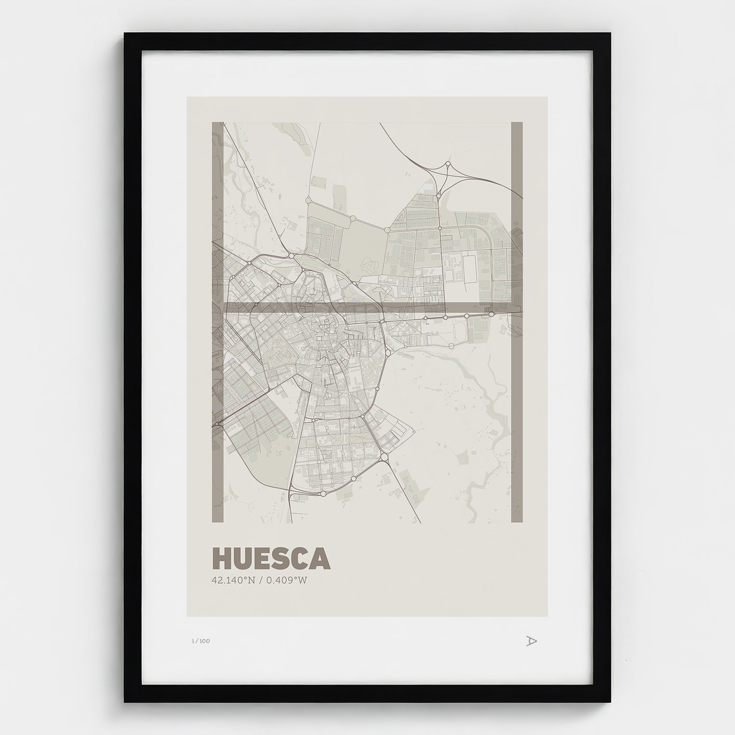 Lámina tipográfica de Huesca – diseño Ultrafina, marco negro