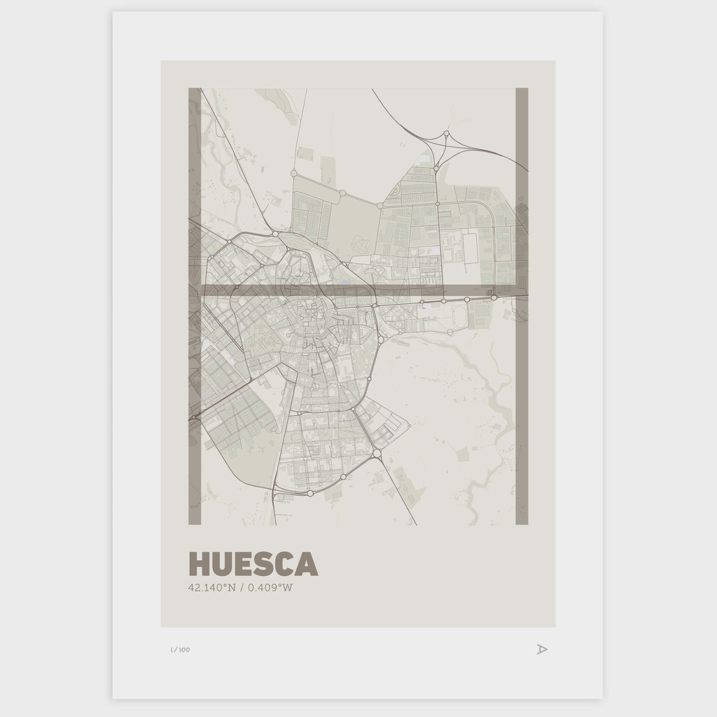 Lámina tipográfica de Huesca – diseño Ultrafina, sin marco sobre papel