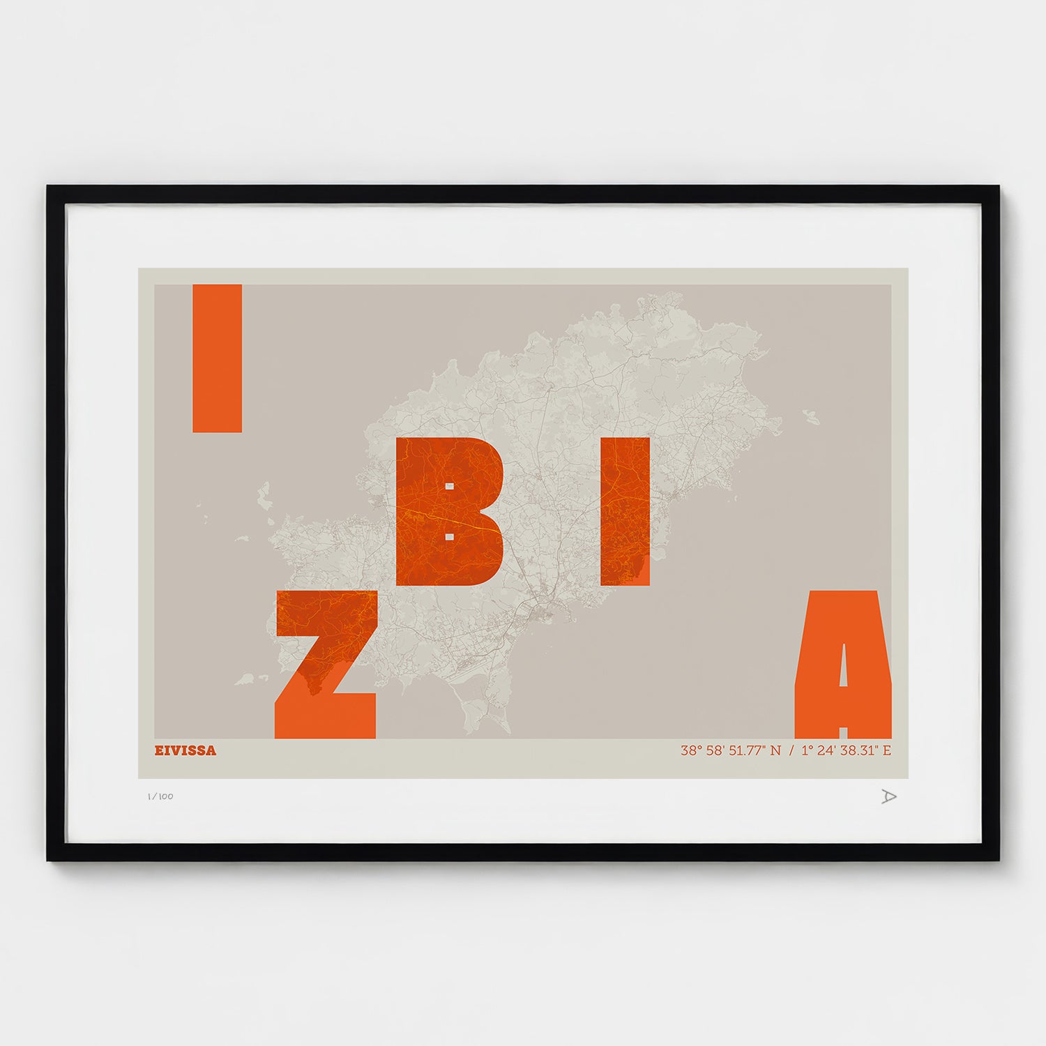 Lámina tipográfica de Ibiza – diseño Revoltosa, marco negro