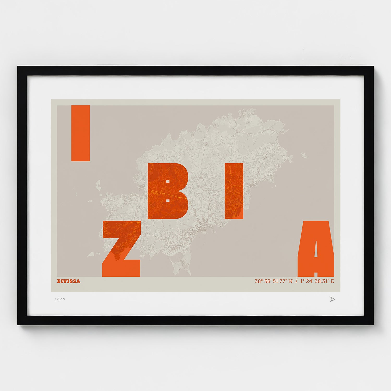 Lámina tipográfica de Ibiza – diseño Revoltosa, marco negro