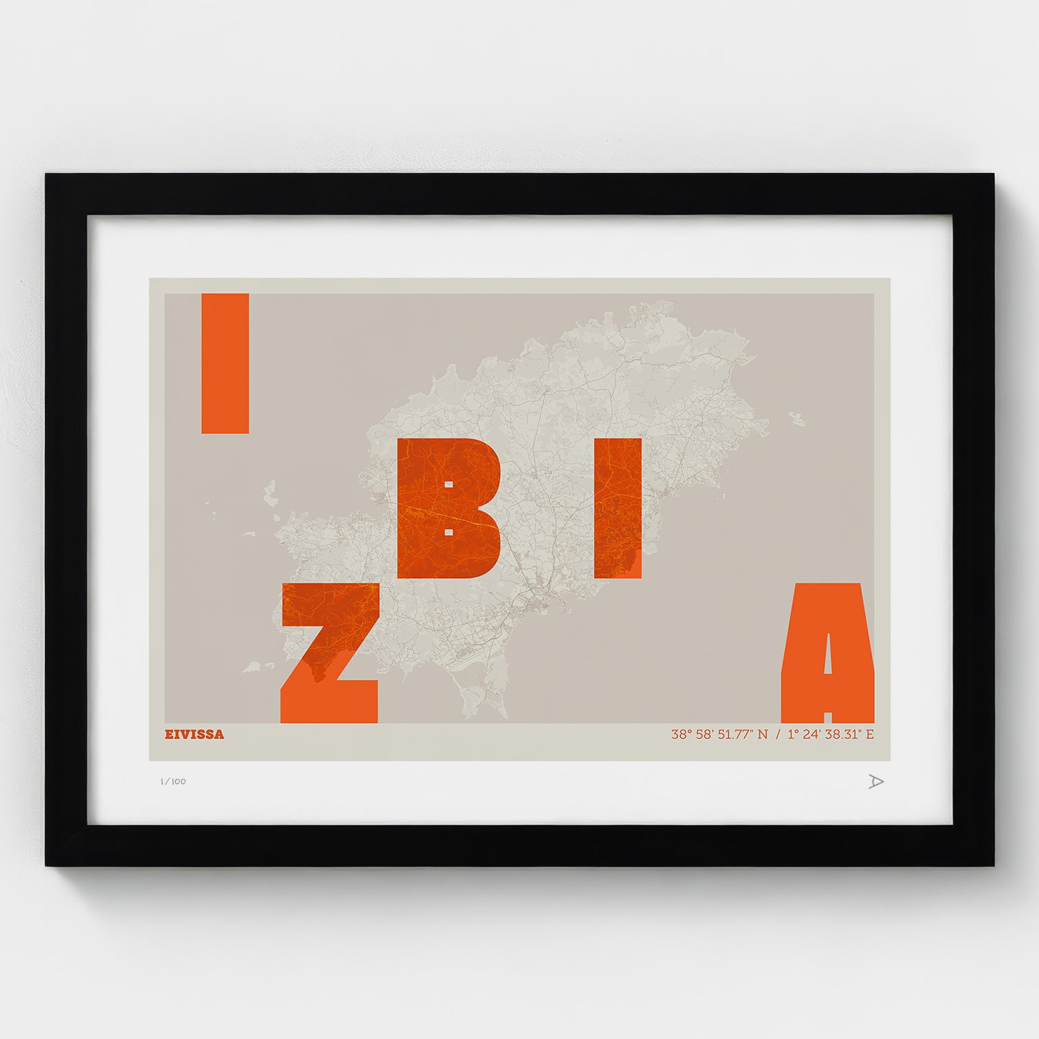 Lámina tipográfica de Ibiza – diseño Revoltosa, marco negro