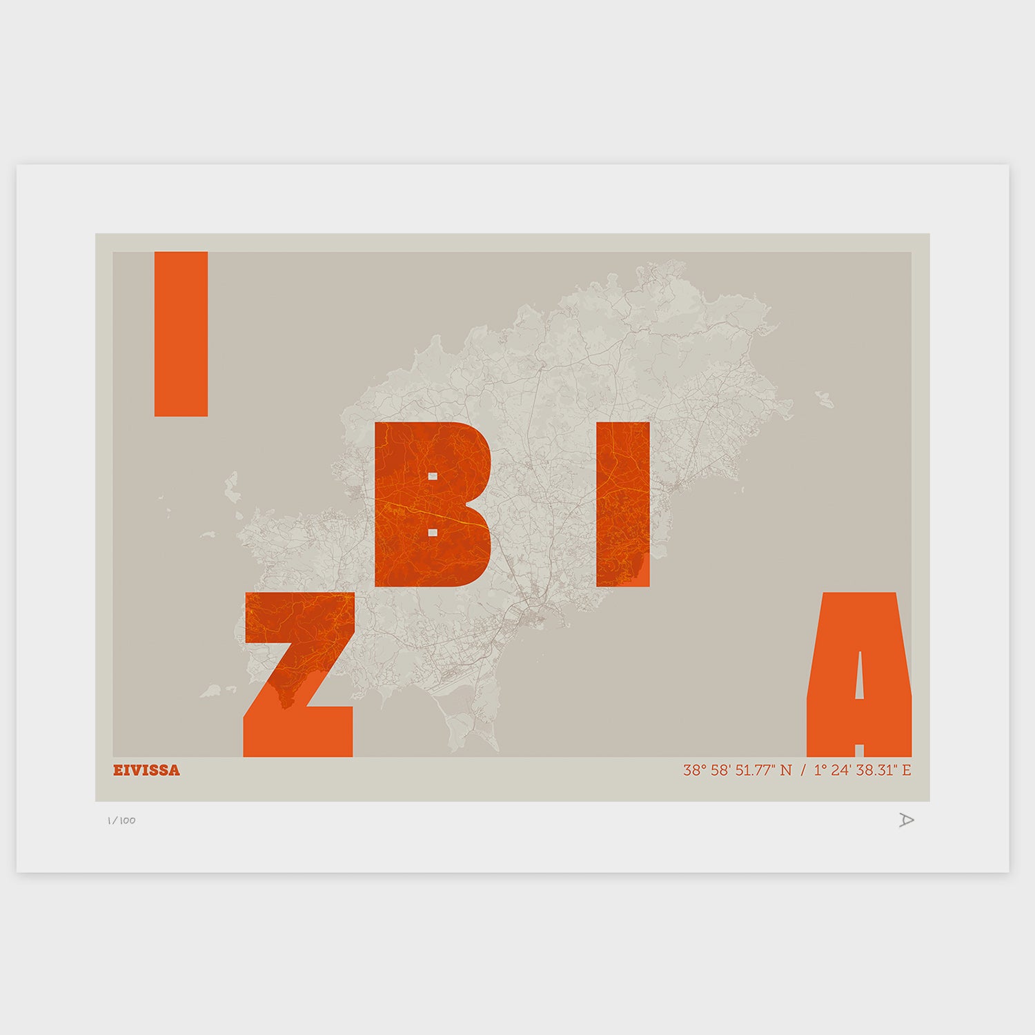 Lámina tipográfica de Ibiza – diseño Revoltosa, sin marco sobre papel