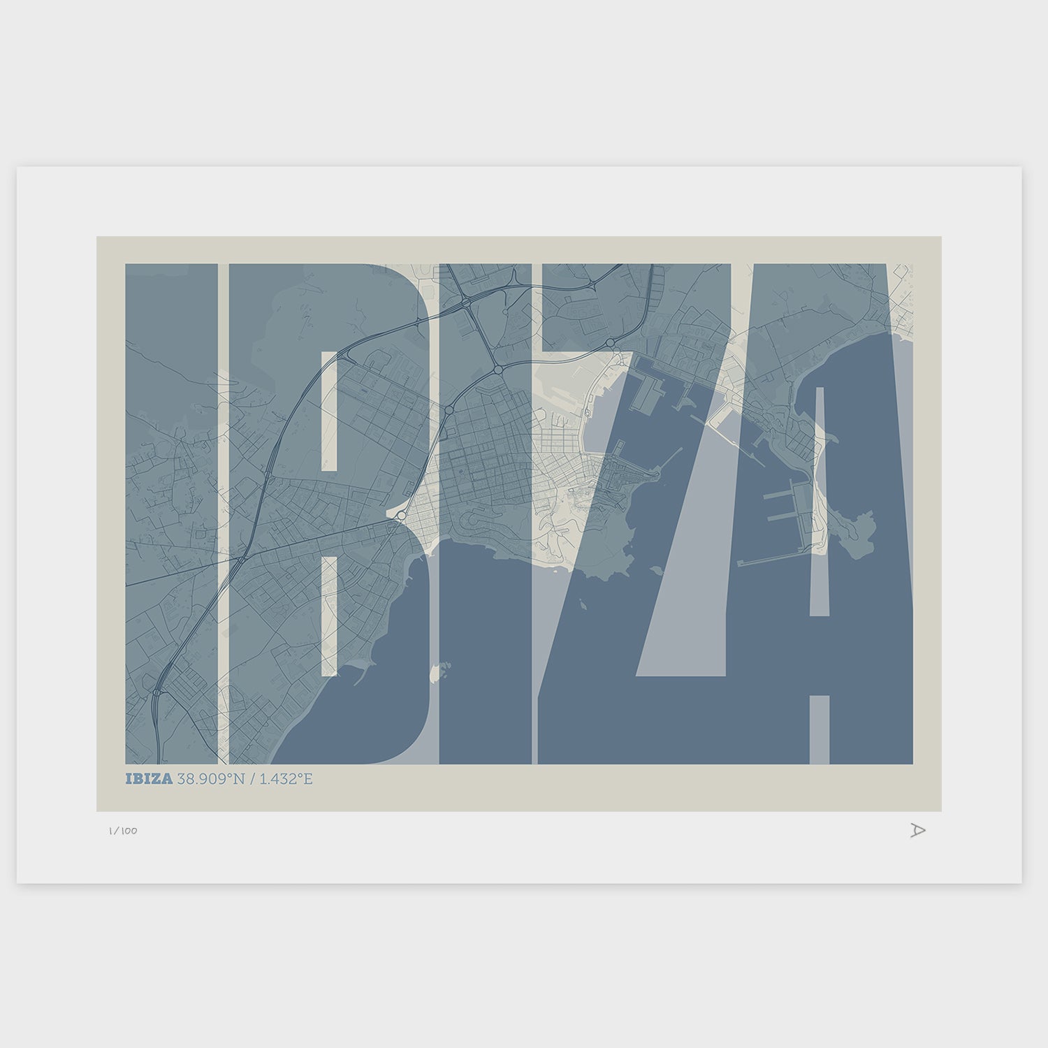 Lámina tipográfica de Ibiza – diseño Extra Comprimida, sin marco sobre papel