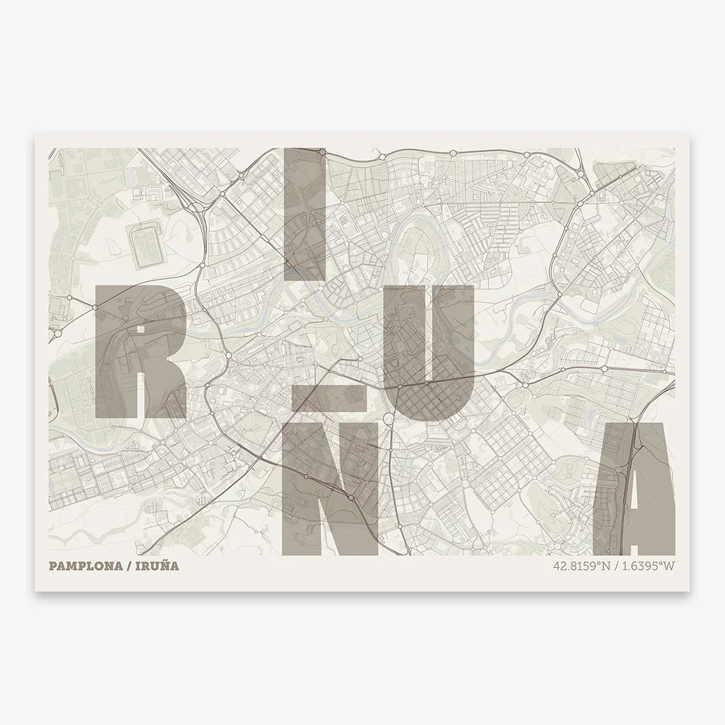 Creative print of Pamplona – Graphic design and typography on a map
