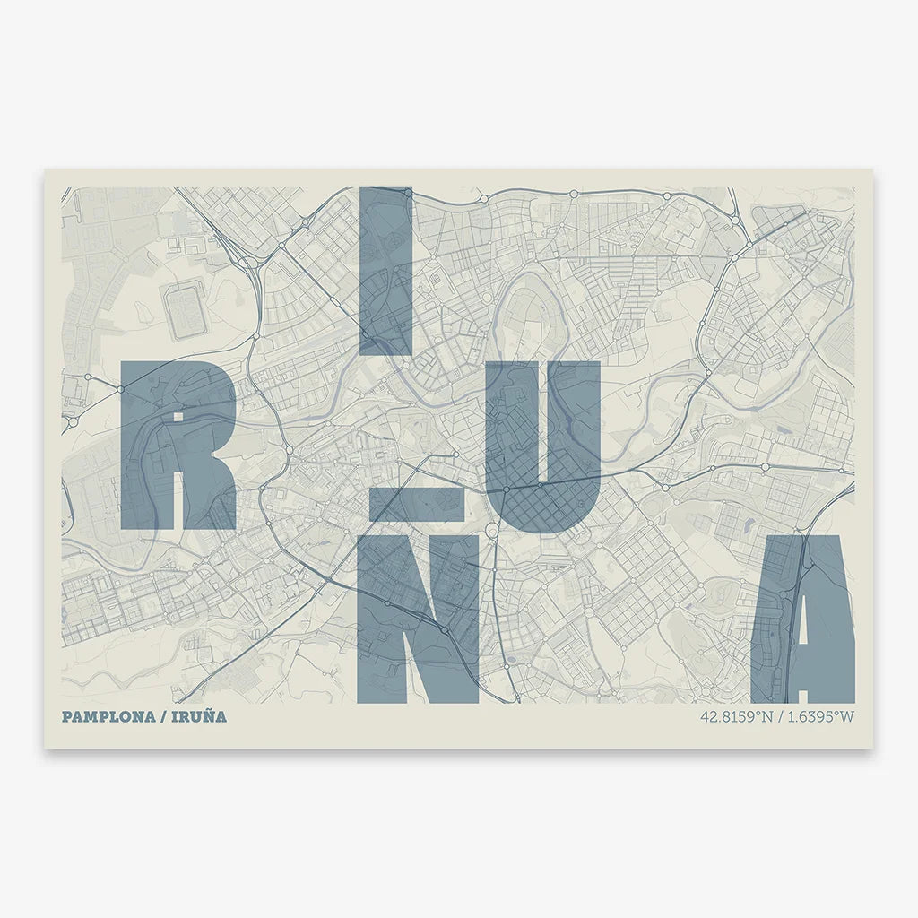 Creative print of Pamplona – Graphic design and typography on a map