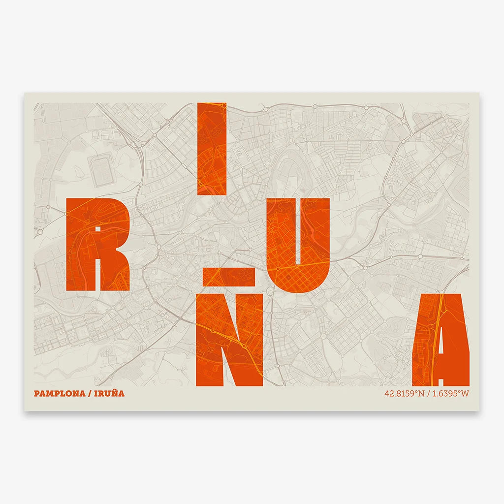 Creative print of Pamplona – Graphic design and typography on a map