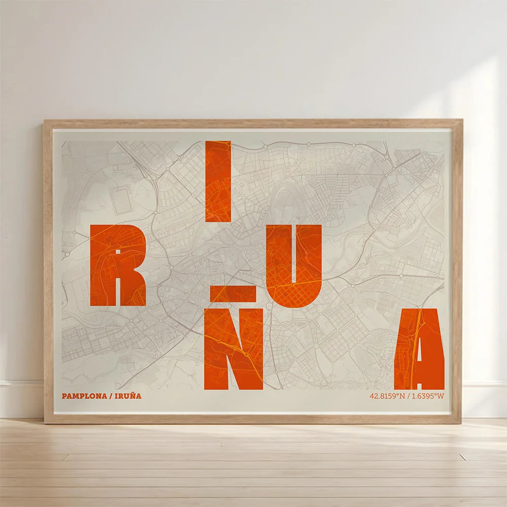 Creative print of Pamplona – Graphic design and typography on a map