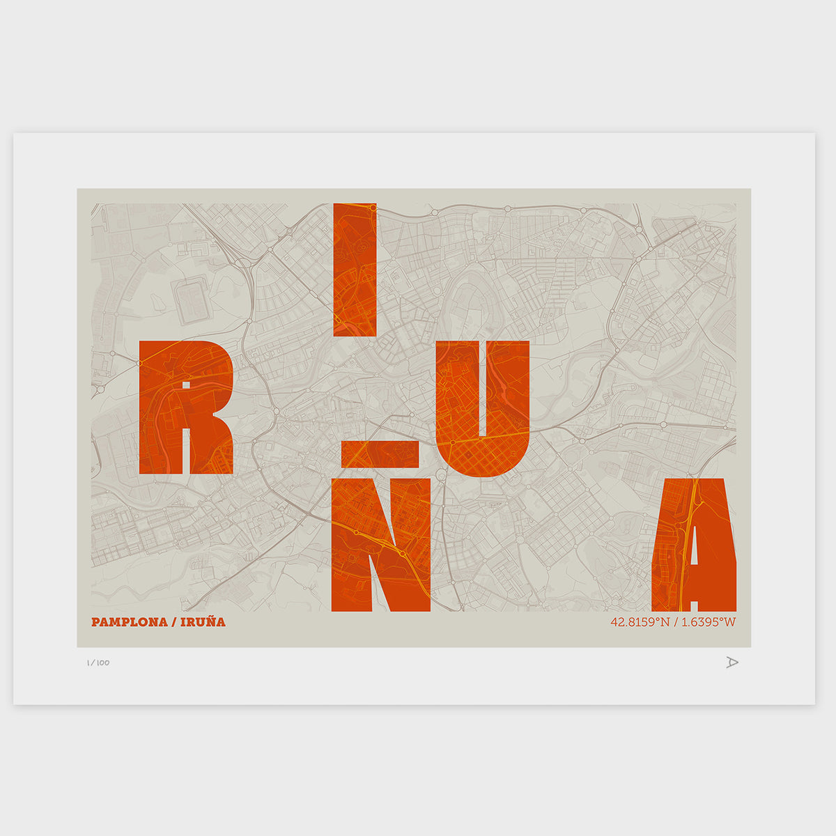 Lámina tipográfica de Iruña – diseño Revoltosa, sin marco sobre papel