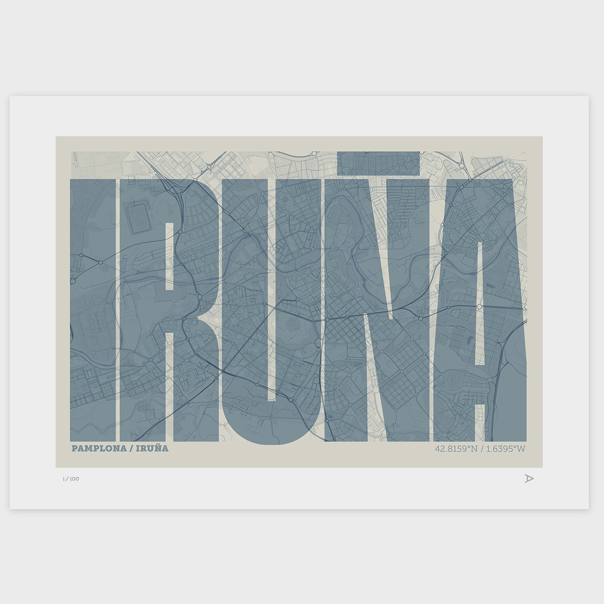 Lámina tipográfica de Iruña – diseño Extra Comprimida, sin marco sobre papel