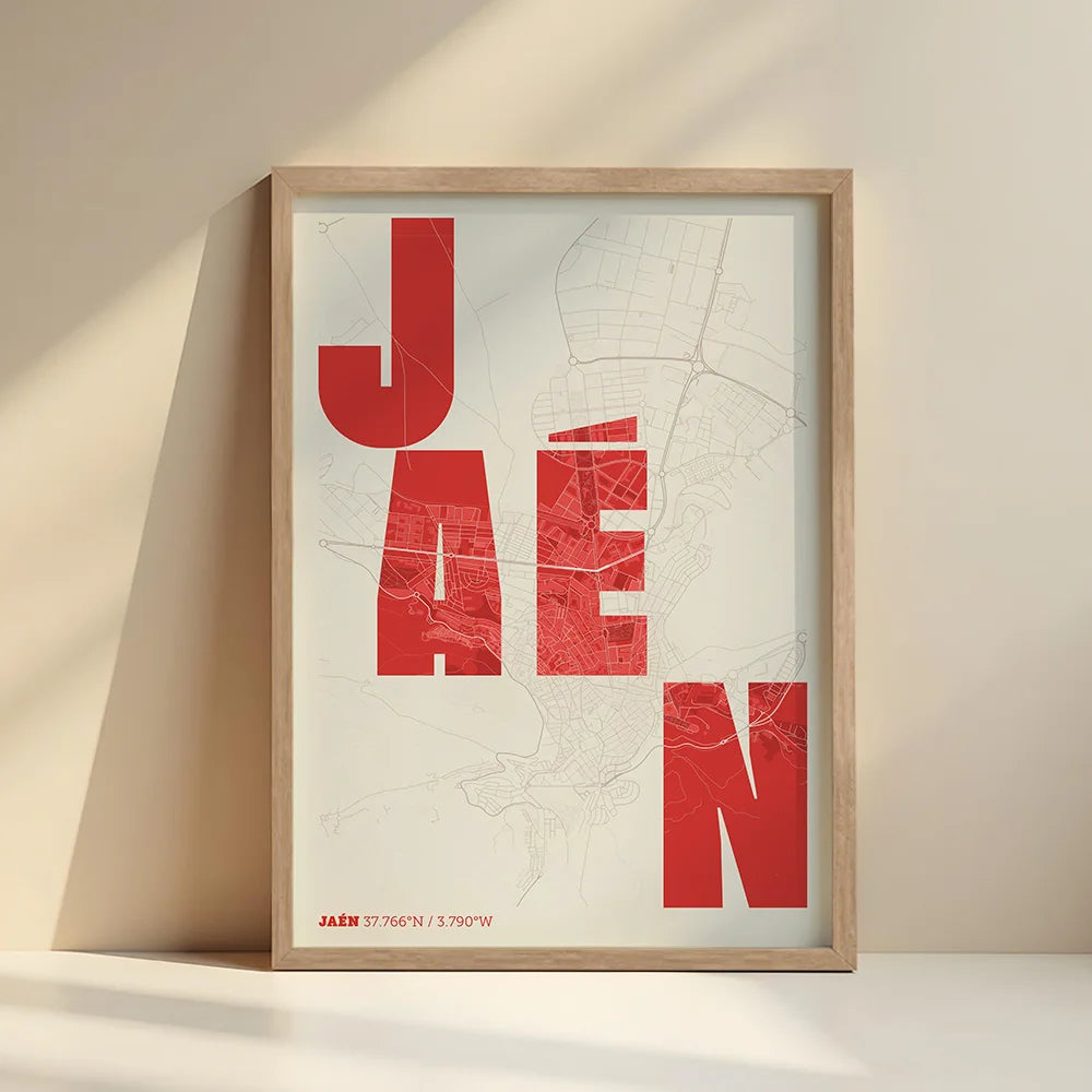 Creative print of Jaén – Graphic design and typography on a map