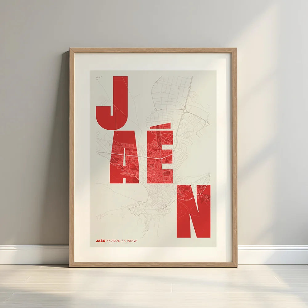 Lámina creativa de Jaén – Diseño gráfico y tipografía sobre mapa