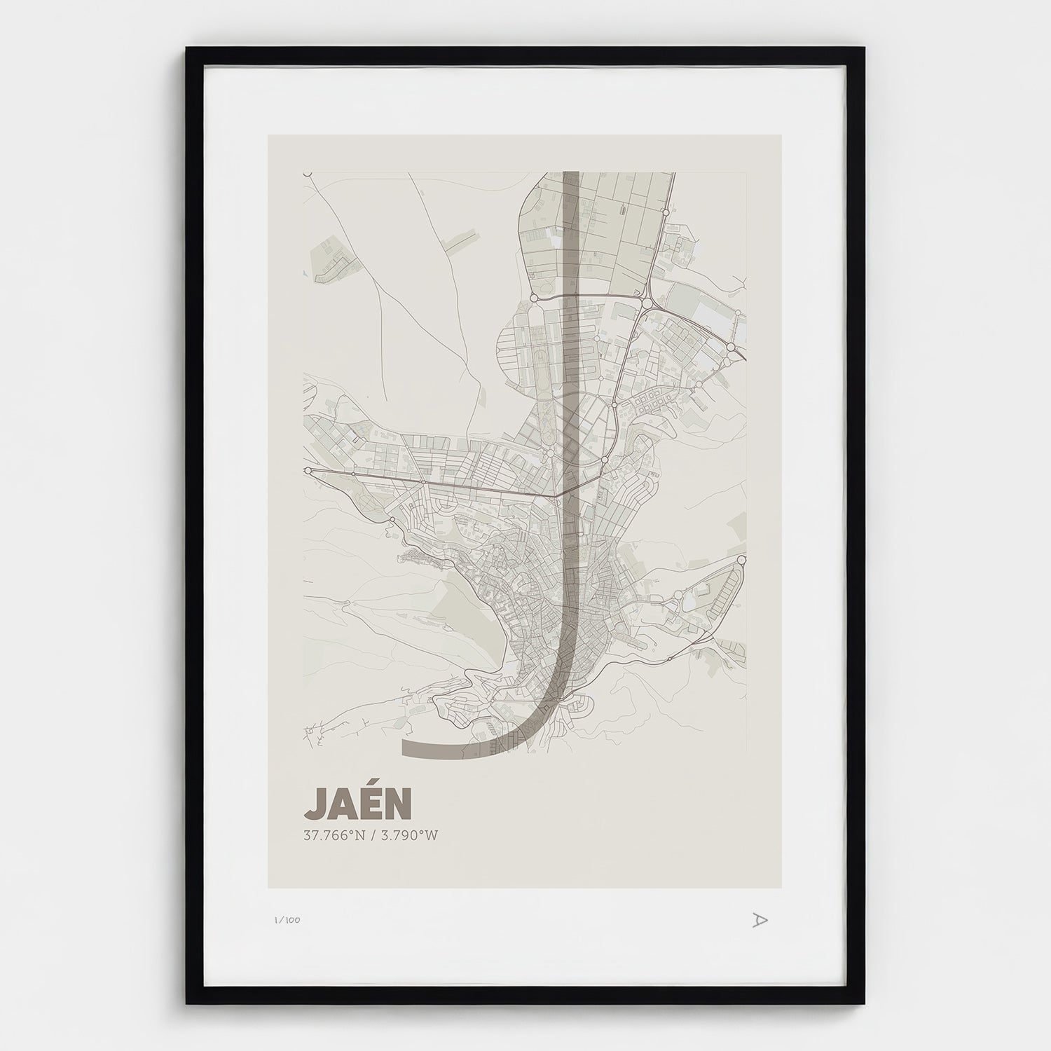 Lámina tipográfica de Jaen – diseño Ultrafina, marco negro