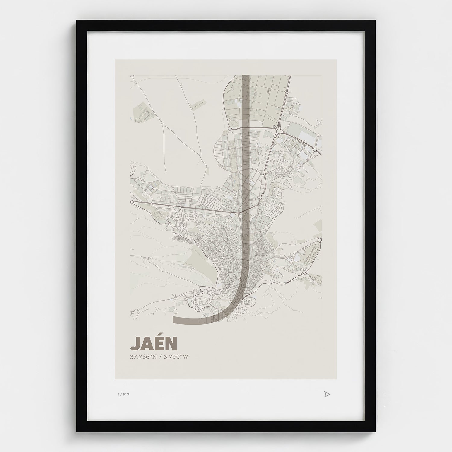 Lámina tipográfica de Jaen – diseño Ultrafina, marco negro