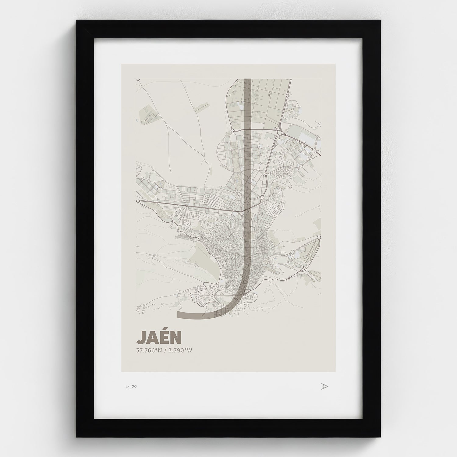 Lámina tipográfica de Jaen – diseño Ultrafina, marco negro