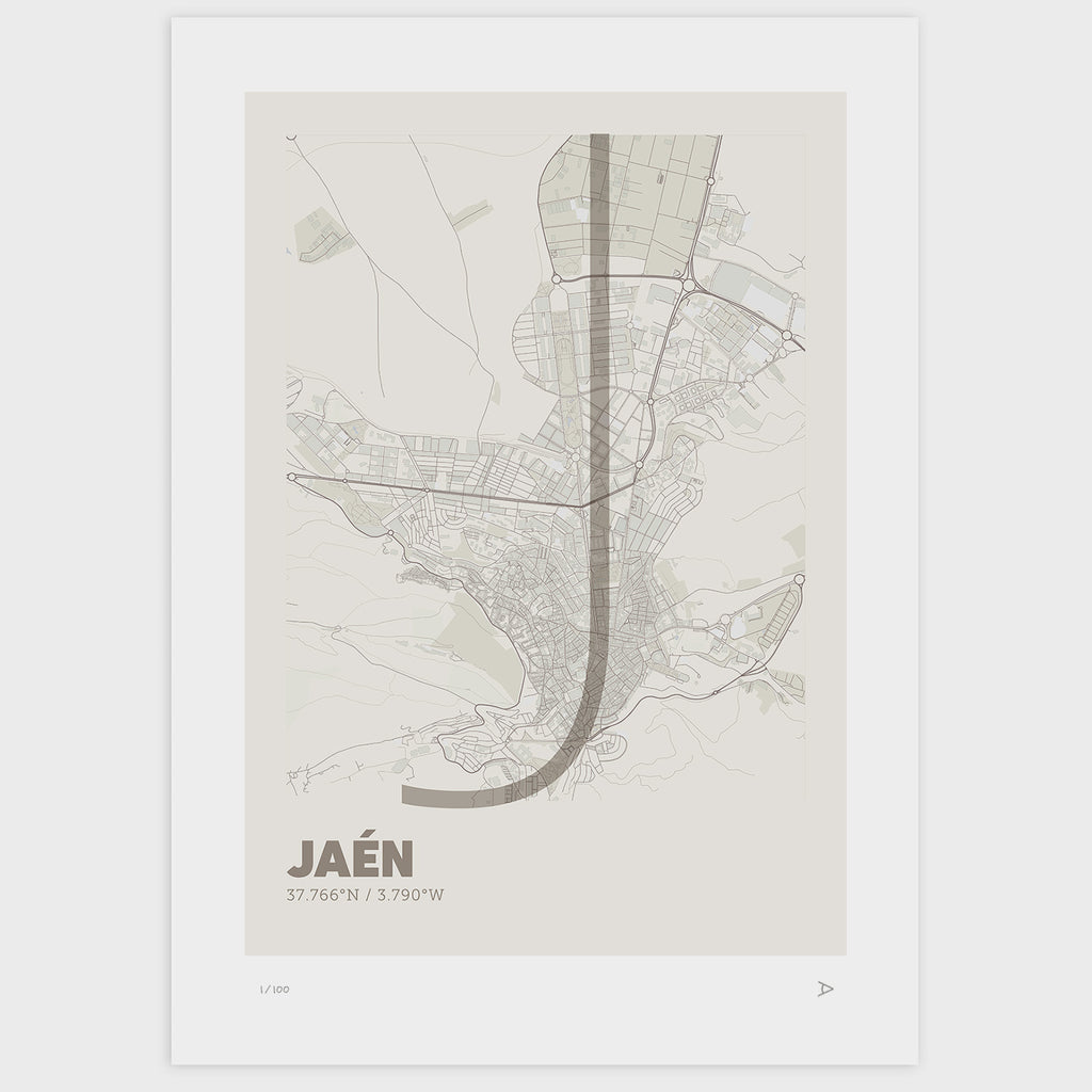 Lámina tipográfica de Jaen – diseño Ultrafina, sin marco sobre papel
