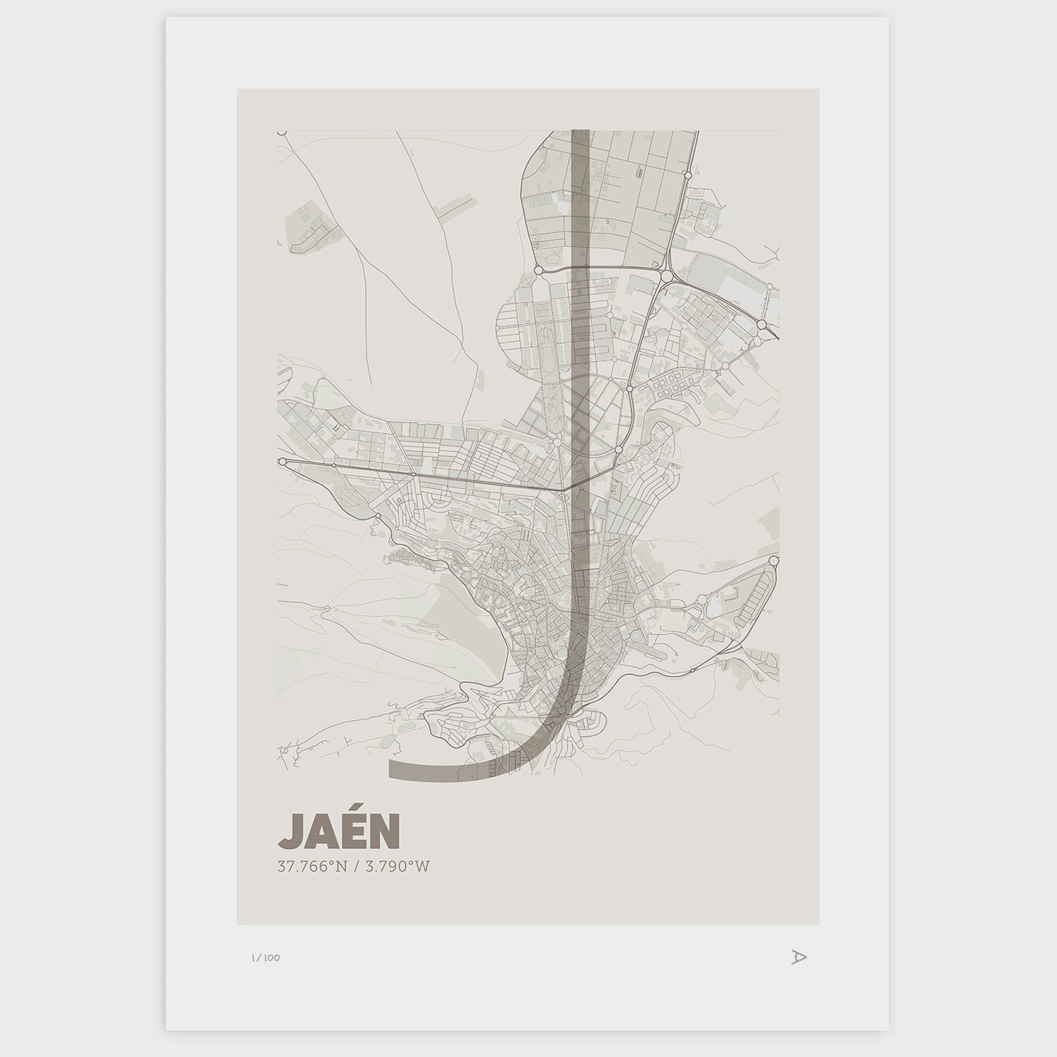 Lámina tipográfica de Jaen – diseño Ultrafina, sin marco sobre papel