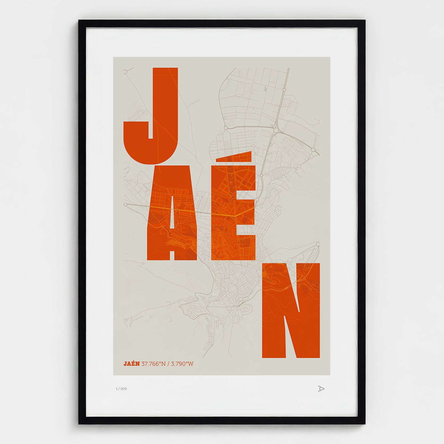 Lámina tipográfica de Jaen – diseño Revoltosa, marco negro