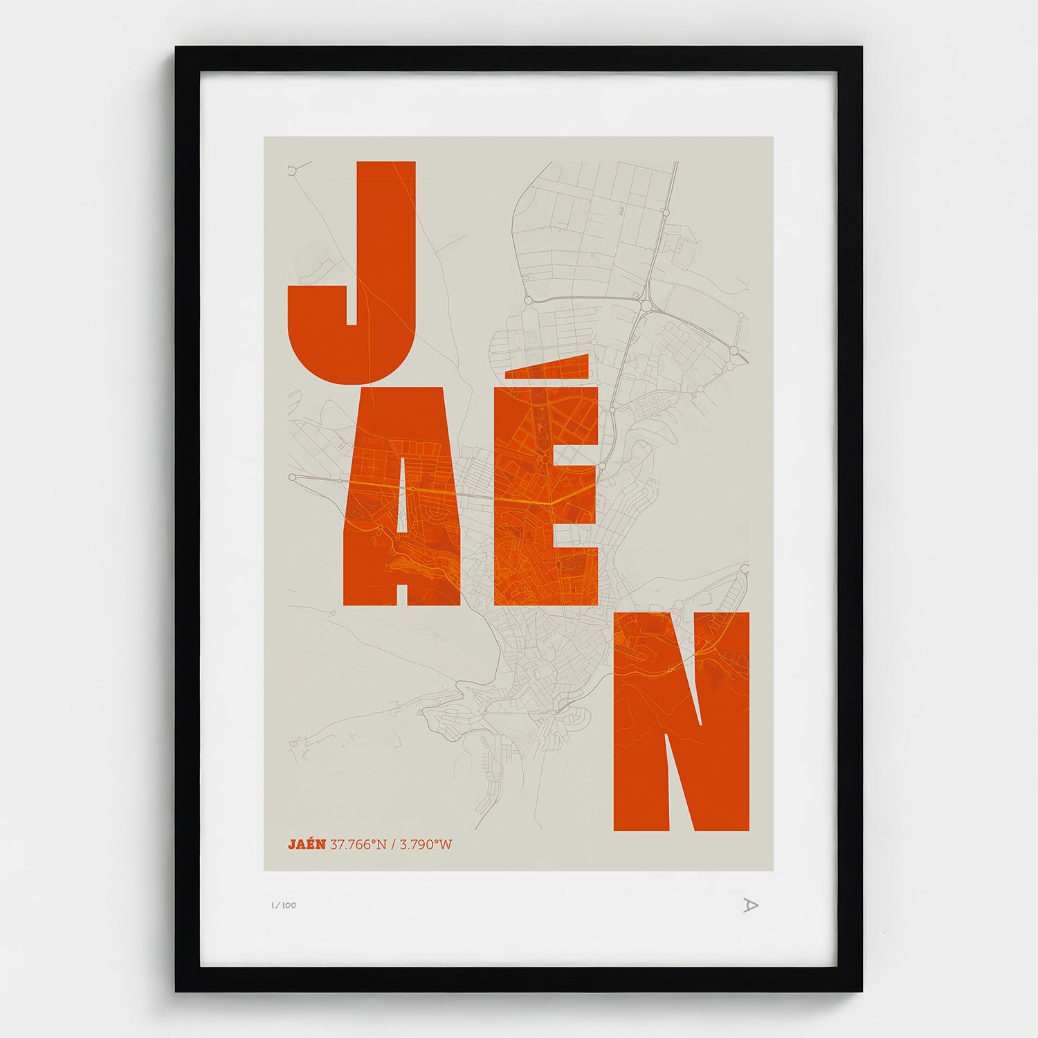 Lámina tipográfica de Jaen – diseño Revoltosa, marco negro
