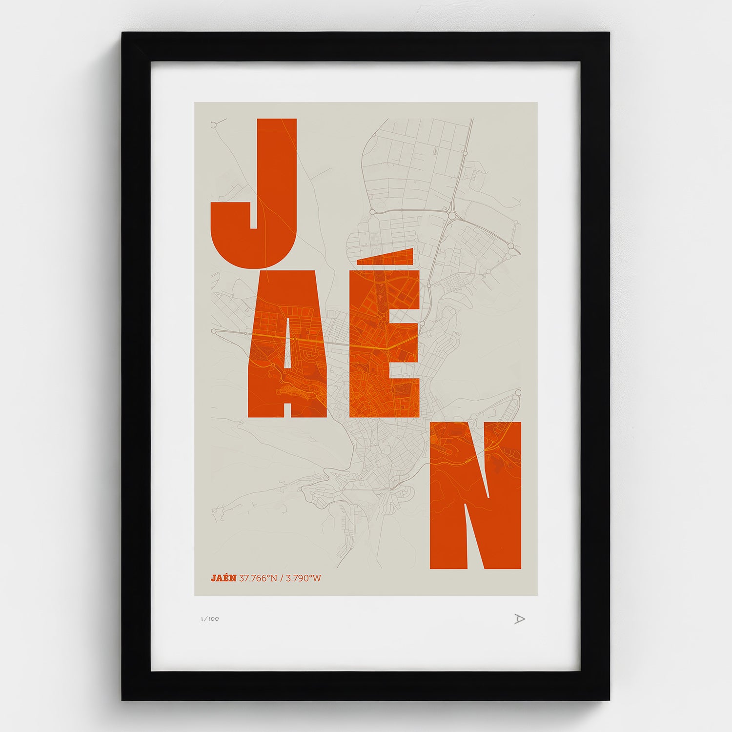 Lámina tipográfica de Jaen – diseño Revoltosa, marco negro